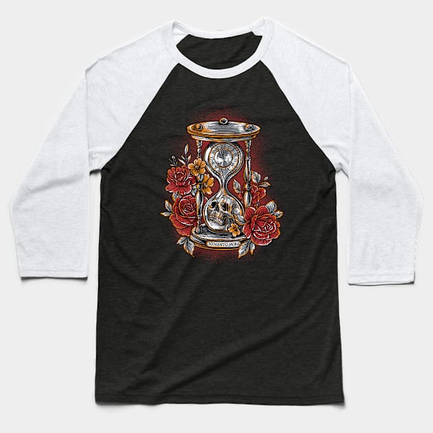 Memento Mori Hourglass Remember Death Running out of Time Baseball T-Shirt by Reminders for Mortals